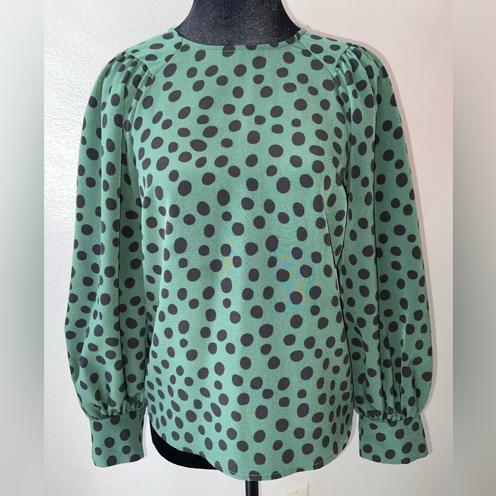 Who What Wear Green Long Sleeve Boxy Blouse